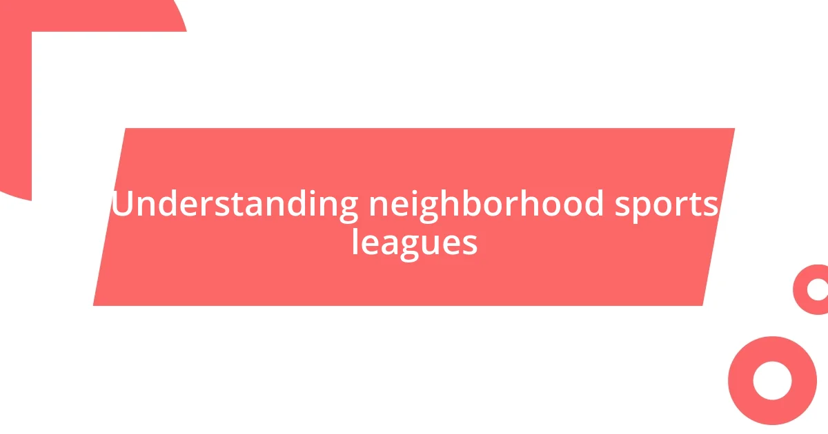 Understanding neighborhood sports leagues